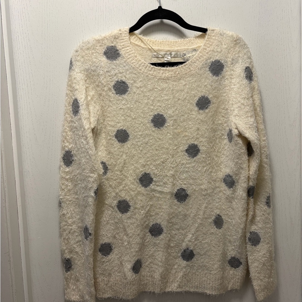 LC Lauren Conrad Cream and Gray Polka Dot Sweater